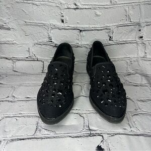 Donald J. Pliner Betina Black Jeweled Slip-On Platform Flats Size 8